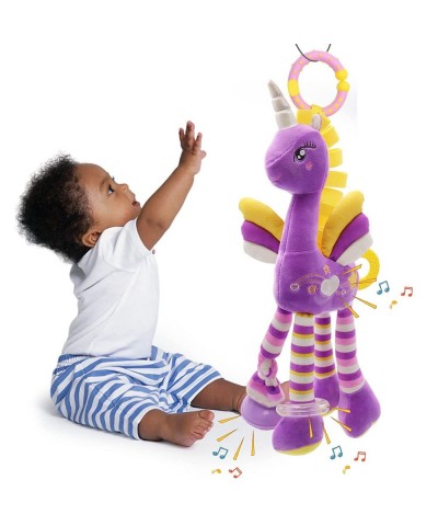 Baby Hanging Rattle Toys Plush Animal Stroller CarSeat Crib Toys with Sound Sensory Pegasus Rattles Toys with Clinking Rings ...