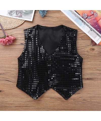 Boys Sequin Blazer Top Stage Performance Party Costume Jazz Hip-hop Dance Vest Jacket Waistcoat $13.02 Kids' Costumes