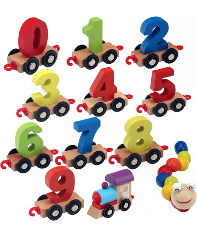 Wooden Number Train Set Digital Cars Toy Learning Counting Numbers 0-9 STEM with Wood Caterpillar Gift for Toddlers Boys Girl...