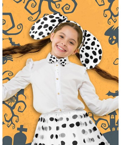 4 Pieces Dalmatian Costume Set Include Dalmatian Headband Spotted Dog Tie Spotted Dog Tail Dalmatian Tutu Skirt for Kids Girl...