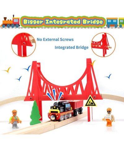 Wooden Train Set 56-Piece Deluxe Kids Toy Train Set for 2 3 4 5 Year Old Boy Cargo-Themed Train Track with Tower Crane & Susp...