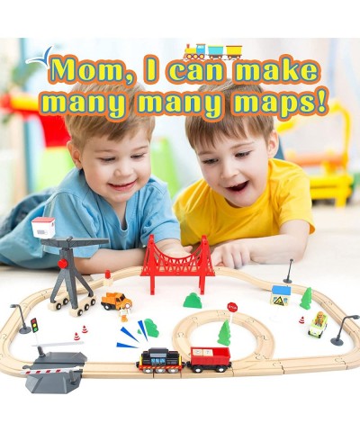 Wooden Train Set 56-Piece Deluxe Kids Toy Train Set for 2 3 4 5 Year Old Boy Cargo-Themed Train Track with Tower Crane & Susp...