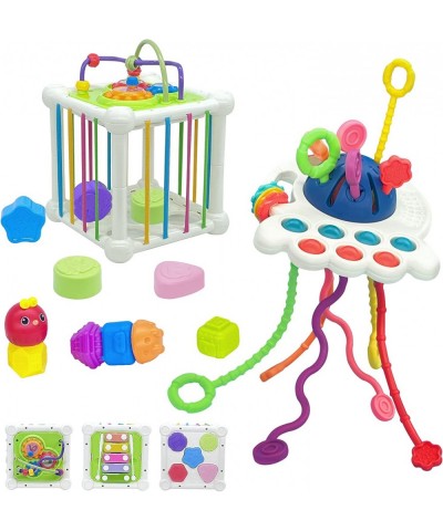 Baby Sensory Bin Set Includes 4 in 1 Montessori Cube with Shape Sorter and Colorful Blocks Balls Sorting Games Pull String Tr...