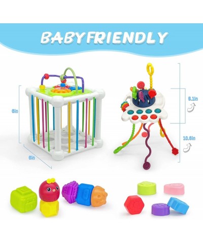 Baby Sensory Bin Set Includes 4 in 1 Montessori Cube with Shape Sorter and Colorful Blocks Balls Sorting Games Pull String Tr...