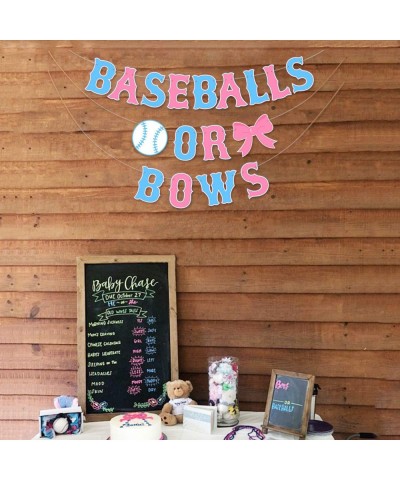 Baseballs or Bows Gender Reveal Banner Boy or Girl Baby Shower Garland Blue or Pink Gender Reveal Party Pregnancy Announcemen...