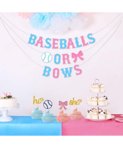 Baseballs or Bows Gender Reveal Banner Boy or Girl Baby Shower Garland Blue or Pink Gender Reveal Party Pregnancy Announcemen...