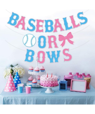 Baseballs or Bows Gender Reveal Banner Boy or Girl Baby Shower Garland Blue or Pink Gender Reveal Party Pregnancy Announcemen...