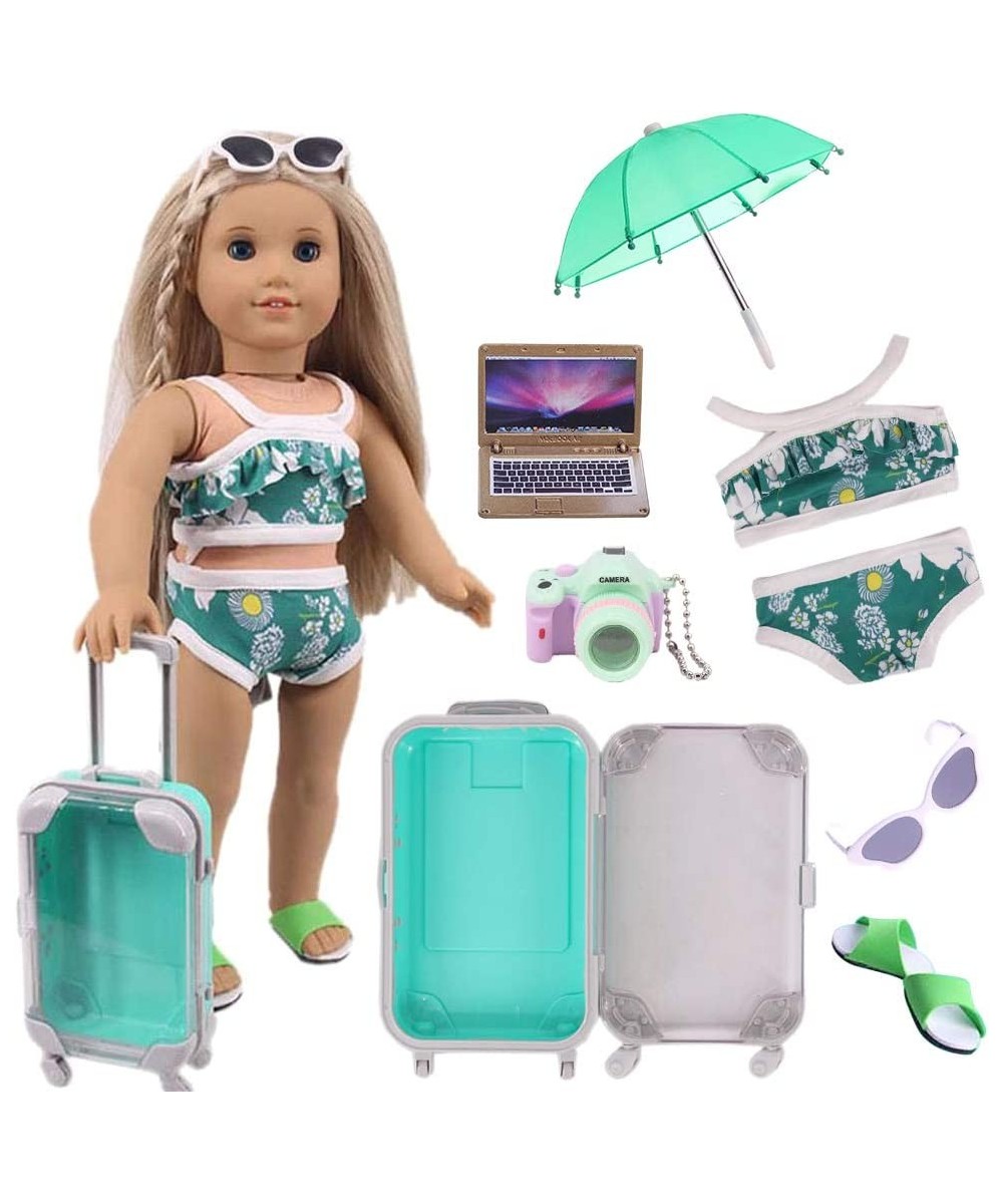 Doll Travel Set Suitcase Travel Luggage Doll Accessories with Green Suitcase Camera Sunglasses Bikini Slippers Notebook Umbre...