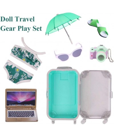 Doll Travel Set Suitcase Travel Luggage Doll Accessories with Green Suitcase Camera Sunglasses Bikini Slippers Notebook Umbre...