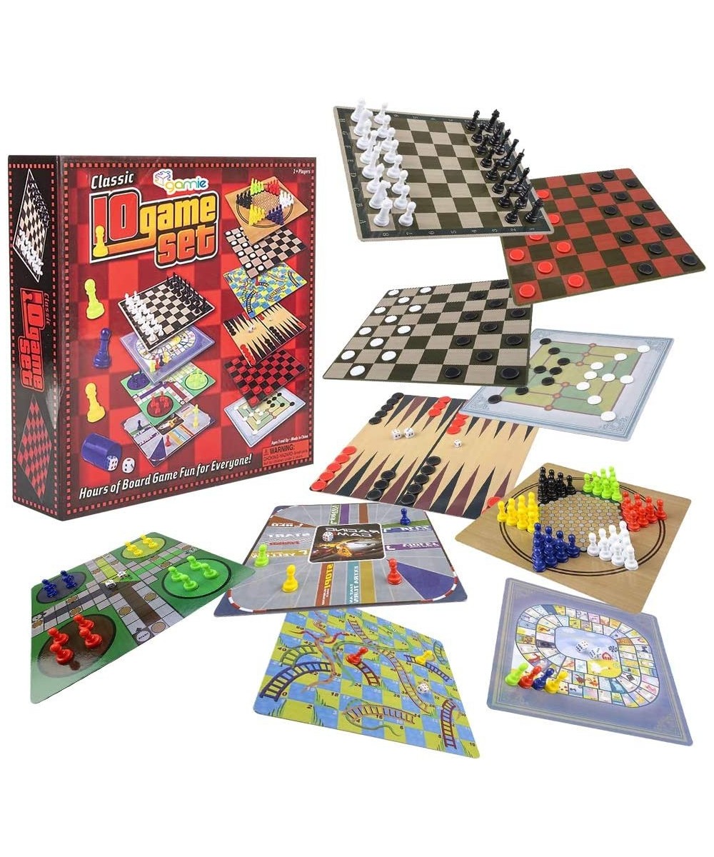 10 in 1 Board Game Set Travel-Friendly Family Board Game Set with Backgammon Chinese Checkers Snakes and Ladders Game of The ...