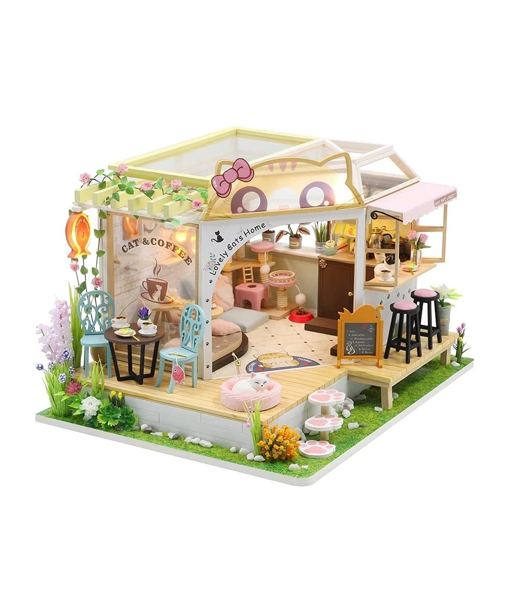 Dollhouse Miniature DIY House Kit Creative Room with Furniture for Romantic Valentine's Gift (Cat Cafe Garden) $69.15 Dollhouses