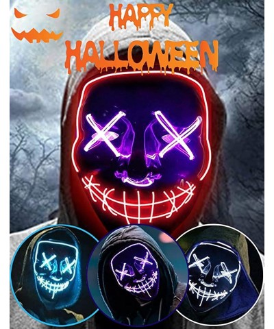 Halloween Led Light Up Mask Purge Mask Scary Mask Cosplay Led Costume Mask for Kids Men & Women with EL Wire Light up for Hal...