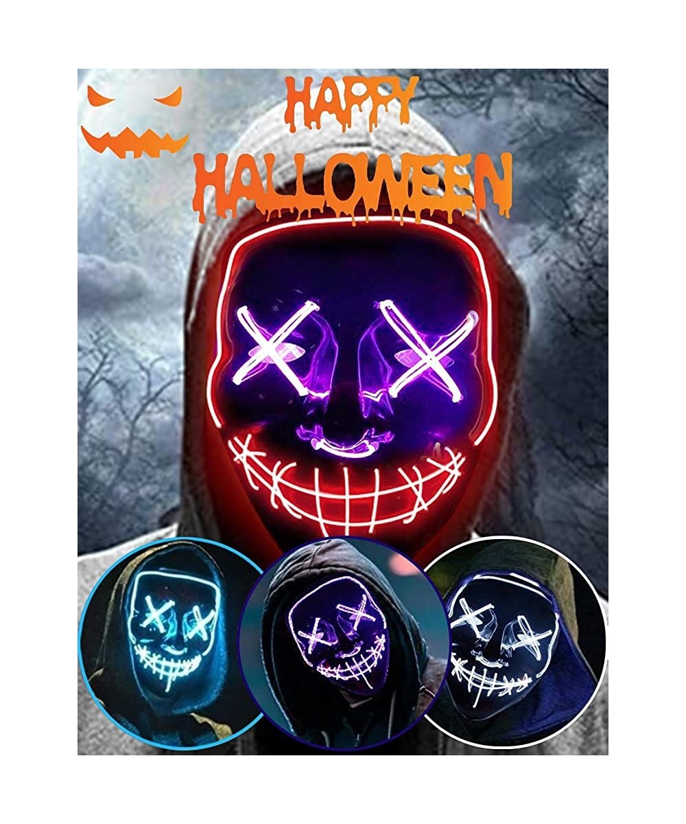 Halloween Led Light Up Mask Purge Mask Scary Mask Cosplay Led Costume Mask for Kids Men & Women with EL Wire Light up for Hal...