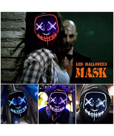 Halloween Led Light Up Mask Purge Mask Scary Mask Cosplay Led Costume Mask for Kids Men & Women with EL Wire Light up for Hal...