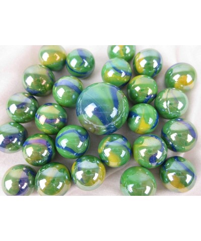 Big Game Toys~25 Glass Marbles Peacock Iridescent Green/Blue/Yellow Swirl Classic Style Game Pack (24 Player 1 Shooter) Decor...