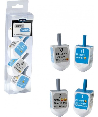 Texting Dreidel Set of 4 Chanukah Painted Wooden Text Dreidels - Hanukkah Party Games Gifts Jewish Games Bulk Multicolor Dray...