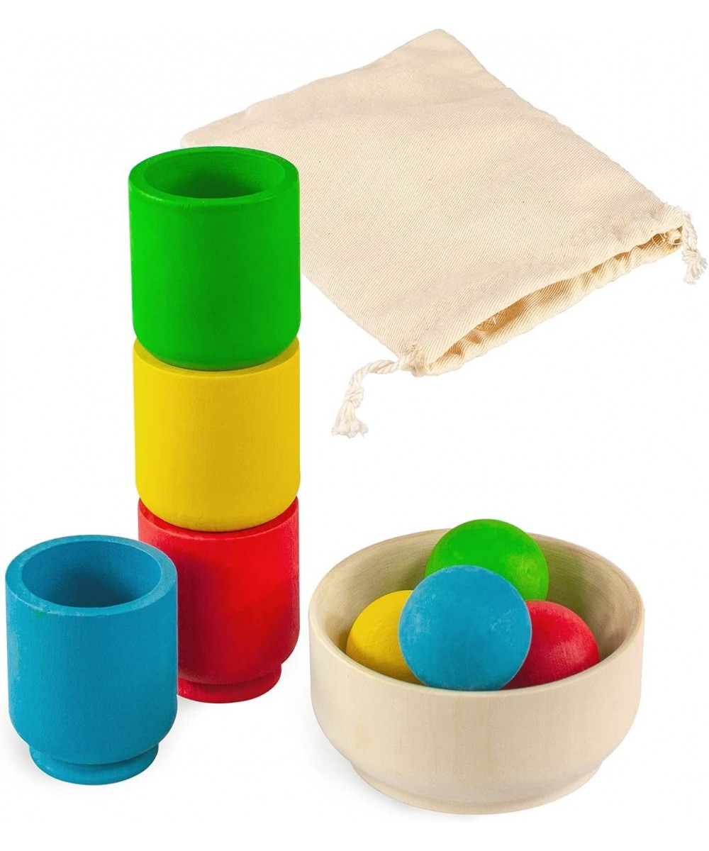 Balls in Cups Starter Kit Montessori Toy Wooden Sorter Game 4 Balls 30 mm Age 1+ Color Sorting and Counting Preschool Learnin...