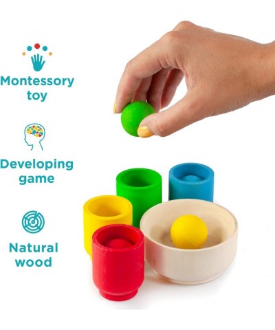 Balls in Cups Starter Kit Montessori Toy Wooden Sorter Game 4 Balls 30 mm Age 1+ Color Sorting and Counting Preschool Learnin...