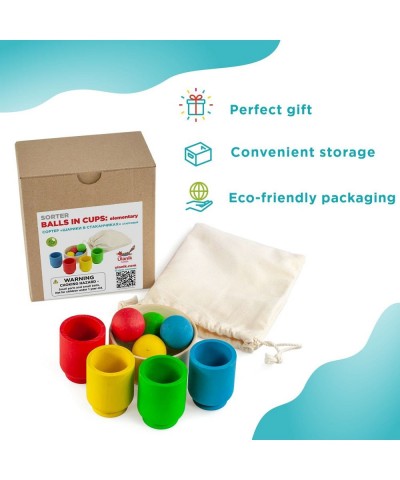 Balls in Cups Starter Kit Montessori Toy Wooden Sorter Game 4 Balls 30 mm Age 1+ Color Sorting and Counting Preschool Learnin...