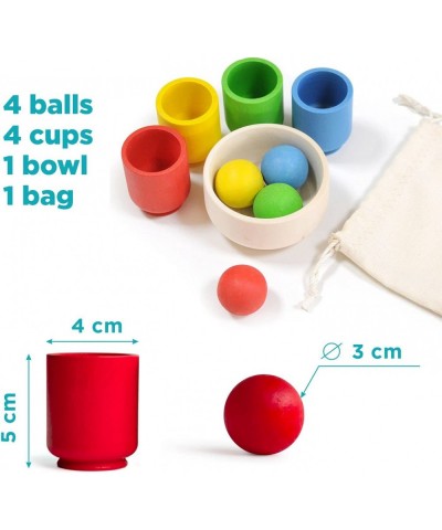 Balls in Cups Starter Kit Montessori Toy Wooden Sorter Game 4 Balls 30 mm Age 1+ Color Sorting and Counting Preschool Learnin...