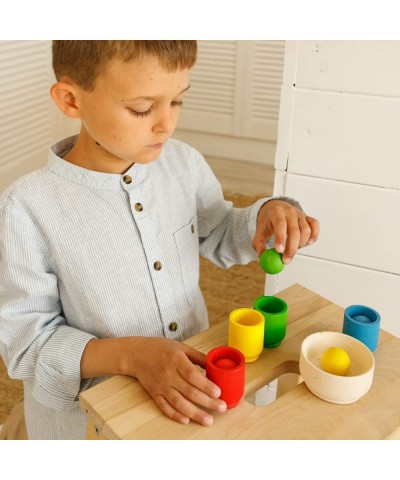 Balls in Cups Starter Kit Montessori Toy Wooden Sorter Game 4 Balls 30 mm Age 1+ Color Sorting and Counting Preschool Learnin...