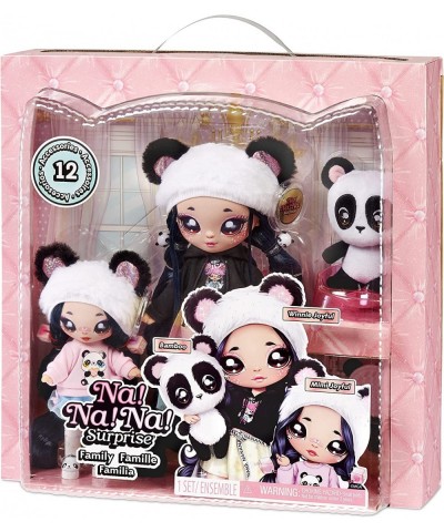 Family Soft Doll Set with 2 Fashion Dolls and 1 Pet – Panda Family Features 12 Accessories Long Hair Dolls in Removable Fashi...