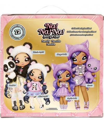 Family Soft Doll Set with 2 Fashion Dolls and 1 Pet – Panda Family Features 12 Accessories Long Hair Dolls in Removable Fashi...