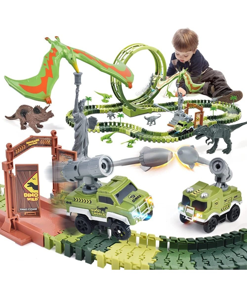 Dinosaur Toys Race Track Flexible Dinosaur Train Track w/ 10 PCS Dinosaur Figures Balance Dino 2 Electric Shooting Cars & Loo...