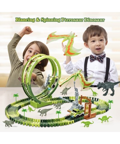 Dinosaur Toys Race Track Flexible Dinosaur Train Track w/ 10 PCS Dinosaur Figures Balance Dino 2 Electric Shooting Cars & Loo...