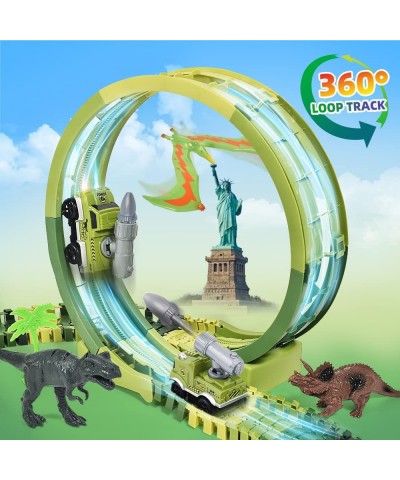 Dinosaur Toys Race Track Flexible Dinosaur Train Track w/ 10 PCS Dinosaur Figures Balance Dino 2 Electric Shooting Cars & Loo...