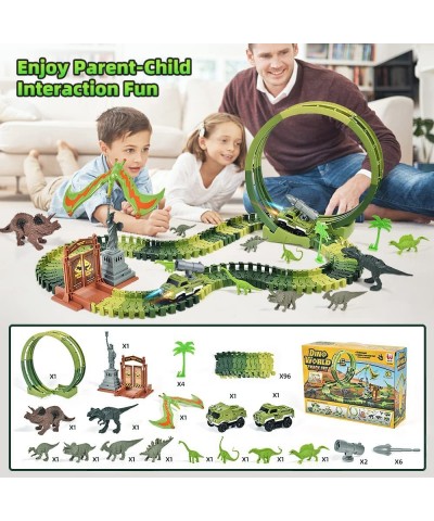 Dinosaur Toys Race Track Flexible Dinosaur Train Track w/ 10 PCS Dinosaur Figures Balance Dino 2 Electric Shooting Cars & Loo...