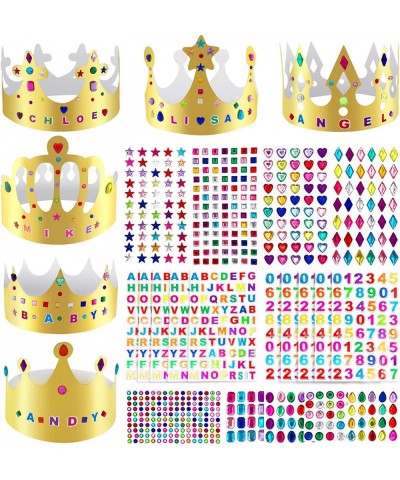 24 Pieces Paper Crowns Golden Party Crowns Princess Prince Crown Kids Birthday Party King Hats with 1068 Pieces Gem Jewels Al...