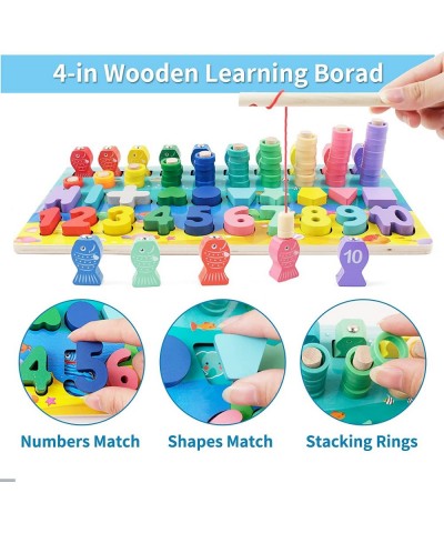 Wooden Magnetic Puzzles for Toddlers 2 Pack Montessori Early Education Toys Shape Number Sorting Fishing Game Toys and Cut Fr...