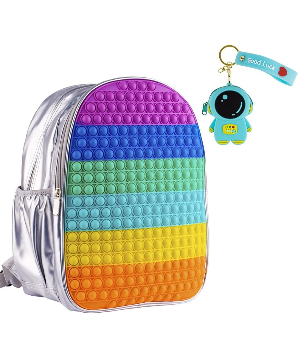 Pop it Backpack for Boys & Girls with Pop it Purse Fidget Toys School Bag for Kids Gift Rainbow Silver 12(L) x 4.5(W) x 16(H)...