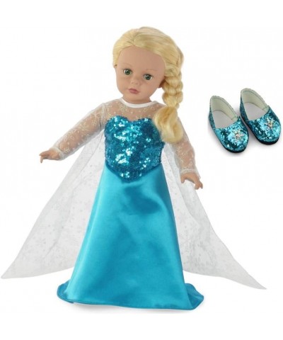 18 inch Doll Clothes Princess Costume Dress Gown Outfit Gift Set for Girls Kids - Elsa Inspired Play Set with Sparkly Snowfla...