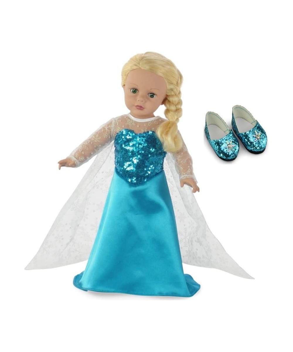 18 inch Doll Clothes Princess Costume Dress Gown Outfit Gift Set for Girls Kids - Elsa Inspired Play Set with Sparkly Snowfla...