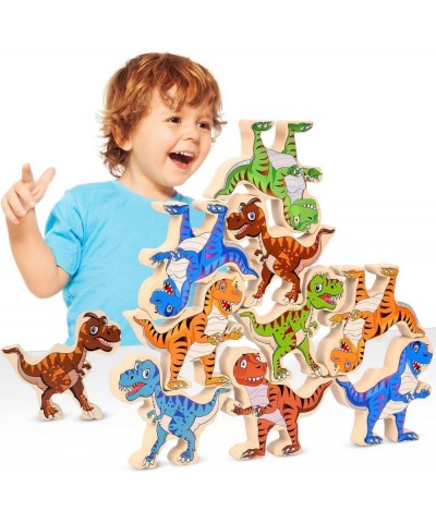 Wooden Dinosaur Stacking Toys 16pcs Large Dinosaur Balance Blocks for Toddlers 3-5 + Montessori Balance Game Learning Toy for...
