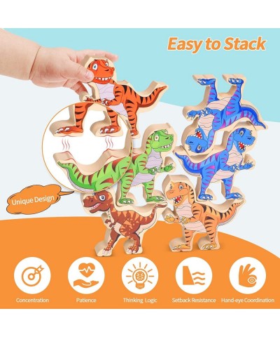 Wooden Dinosaur Stacking Toys 16pcs Large Dinosaur Balance Blocks for Toddlers 3-5 + Montessori Balance Game Learning Toy for...