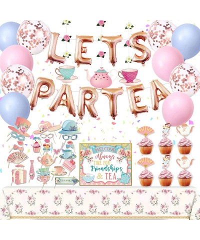 Tea Party Decorations Tea Party Set for Little Girls Let's Par Tea Balloons Tea Party Tablecloth Photobooth Props Cupcake Top...