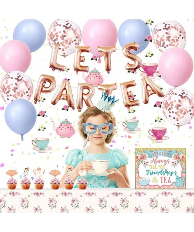 Tea Party Decorations Tea Party Set for Little Girls Let's Par Tea Balloons Tea Party Tablecloth Photobooth Props Cupcake Top...