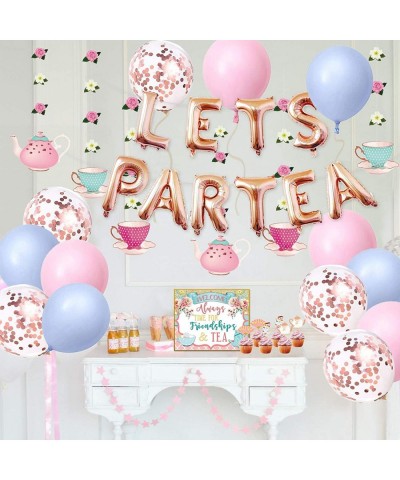 Tea Party Decorations Tea Party Set for Little Girls Let's Par Tea Balloons Tea Party Tablecloth Photobooth Props Cupcake Top...