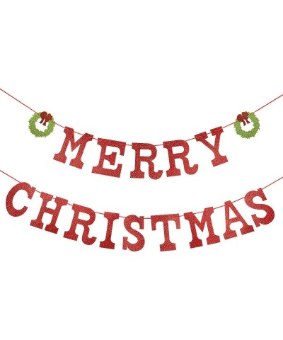 Merry Christmas Banner Red Glitter- Christmas Party Decorations Santa Festive Party Decor Christmas Decorations for Home Offi...