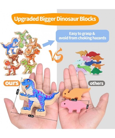 Wooden Dinosaur Stacking Toys 16pcs Large Dinosaur Balance Blocks for Toddlers 3-5 + Montessori Balance Game Learning Toy for...