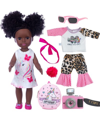 Black Dolls and Baby Girl Doll Clothes Set Doll Accessories 14.5 inch African American Silicone Girl Doll with Camera Backpac...