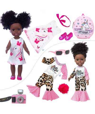 Black Dolls and Baby Girl Doll Clothes Set Doll Accessories 14.5 inch African American Silicone Girl Doll with Camera Backpac...