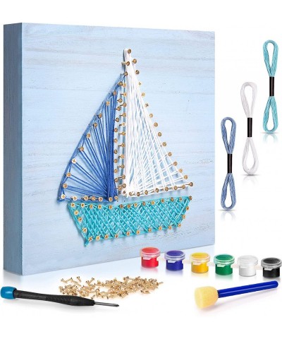 Boat String Art Kit: Complete 3D Wood DIY Art Craft Set Marked Holes 3 Colored Skeins Screws Screwdriver Paints Foam Brush Ag...