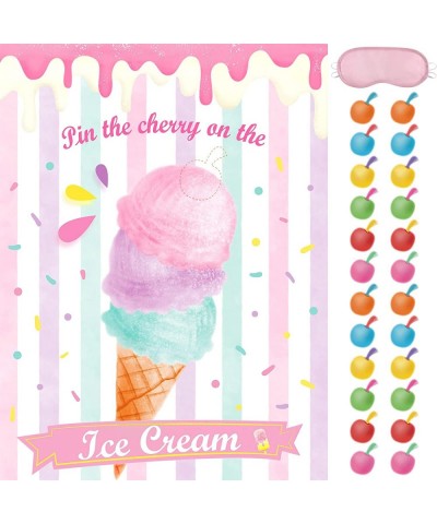 Pin The Cherry on The Ice Cream Game - 21'' x 28'' Ice Cream Party Supplies for Kids Girls with 24 PCS Cherry Stickers Ice Cr...