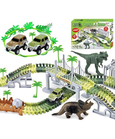 Dinosaur Race Track Safari Playset with 2 Cars | Children's DIY Flexible & Interchangeable Tracks | Easy to Assemble Toy Set ...