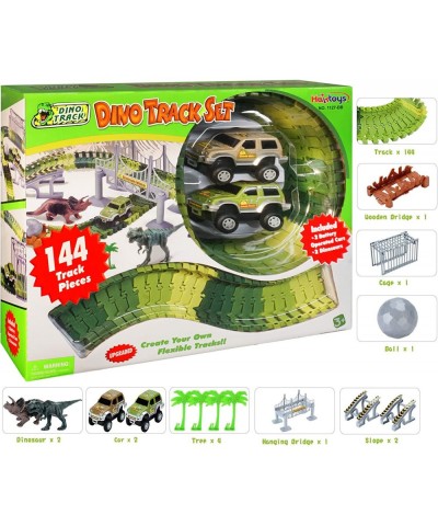 Dinosaur Race Track Safari Playset with 2 Cars | Children's DIY Flexible & Interchangeable Tracks | Easy to Assemble Toy Set ...