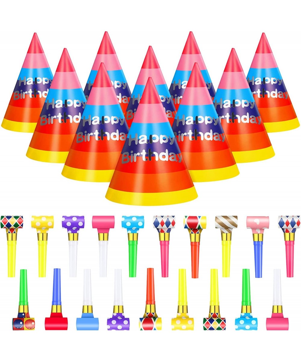 60 Pieces Kids Birthday Party Supplies 20 Pcs Rainbow Birthday Party Cone Hats with 40 Pcs Party Blowers Colorful Birthday Ha...